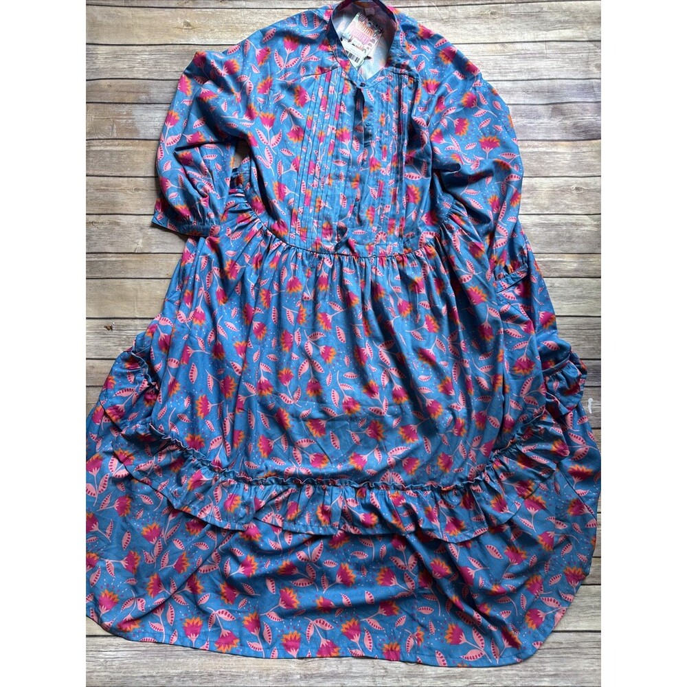 NEW Briton Court Lotus Midi Long Sleeve Maxi Dress Womens XL Navagio Bay